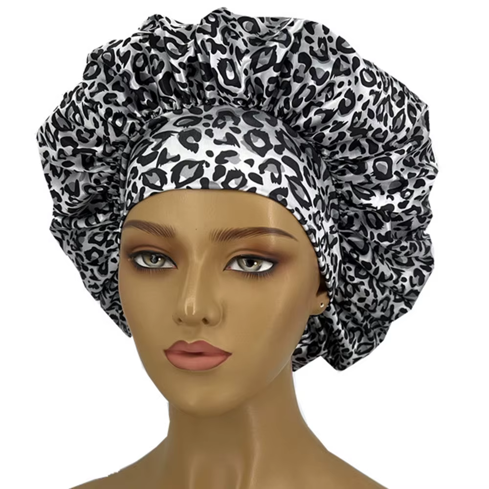 Bonnet imprimé léopard pour femme – Bonnet de nuit doux et améliorant les boucles avec large bande é