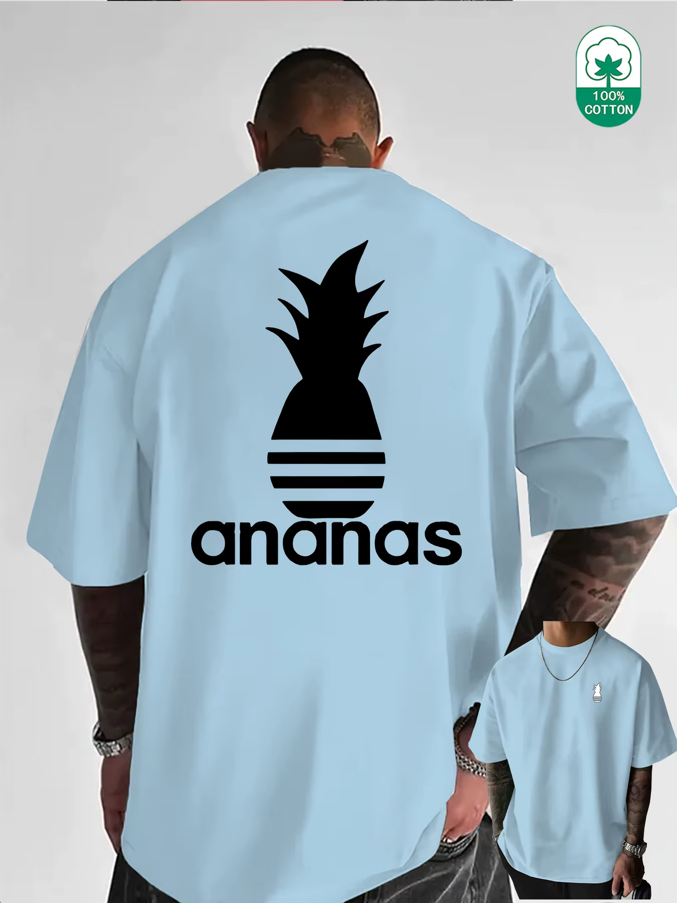 T-shirt pour homme en coton 100% doux de qualité supérieure avec imprimé silhouette d'ananas noir, p