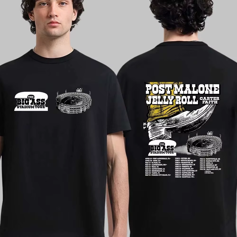 T-shirt Post Malone 2026 Mega Stadium Tour pour couple, en coton, toutes saisons, streetwear, vintag