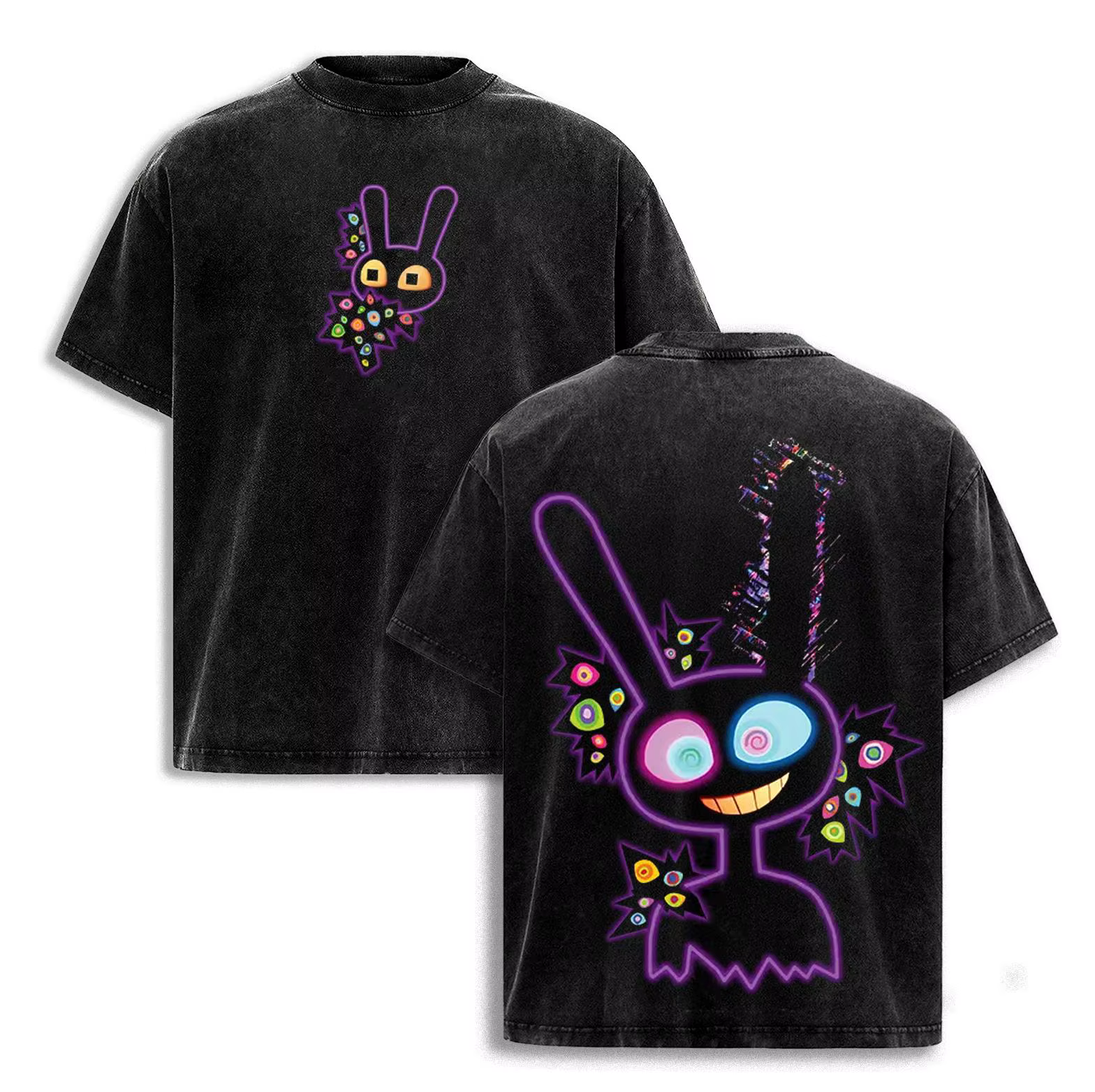T-shirt délavé The Amazing Digital Circus Jax pour hommes et femmes, été, 100 % coton, motif dessin 