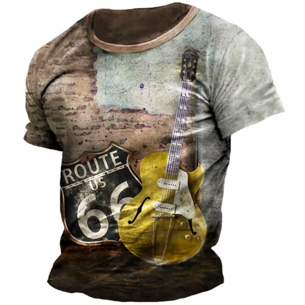 Route 66 impression t-shirt pour hommes américain Harajuku été Vintage vêtements décontracté col ron