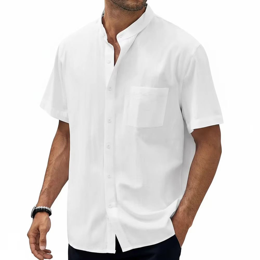 Chemises à manches courtes pour hommes, col Henley, simple boutonnage, couleur unie, chemise décontr