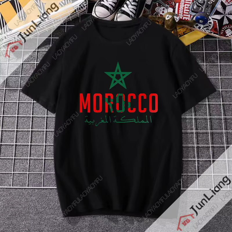 T-Shirt imprimé à motif de drapeau marocain pour hommes, chemise avec emblème du esprit marocain, St