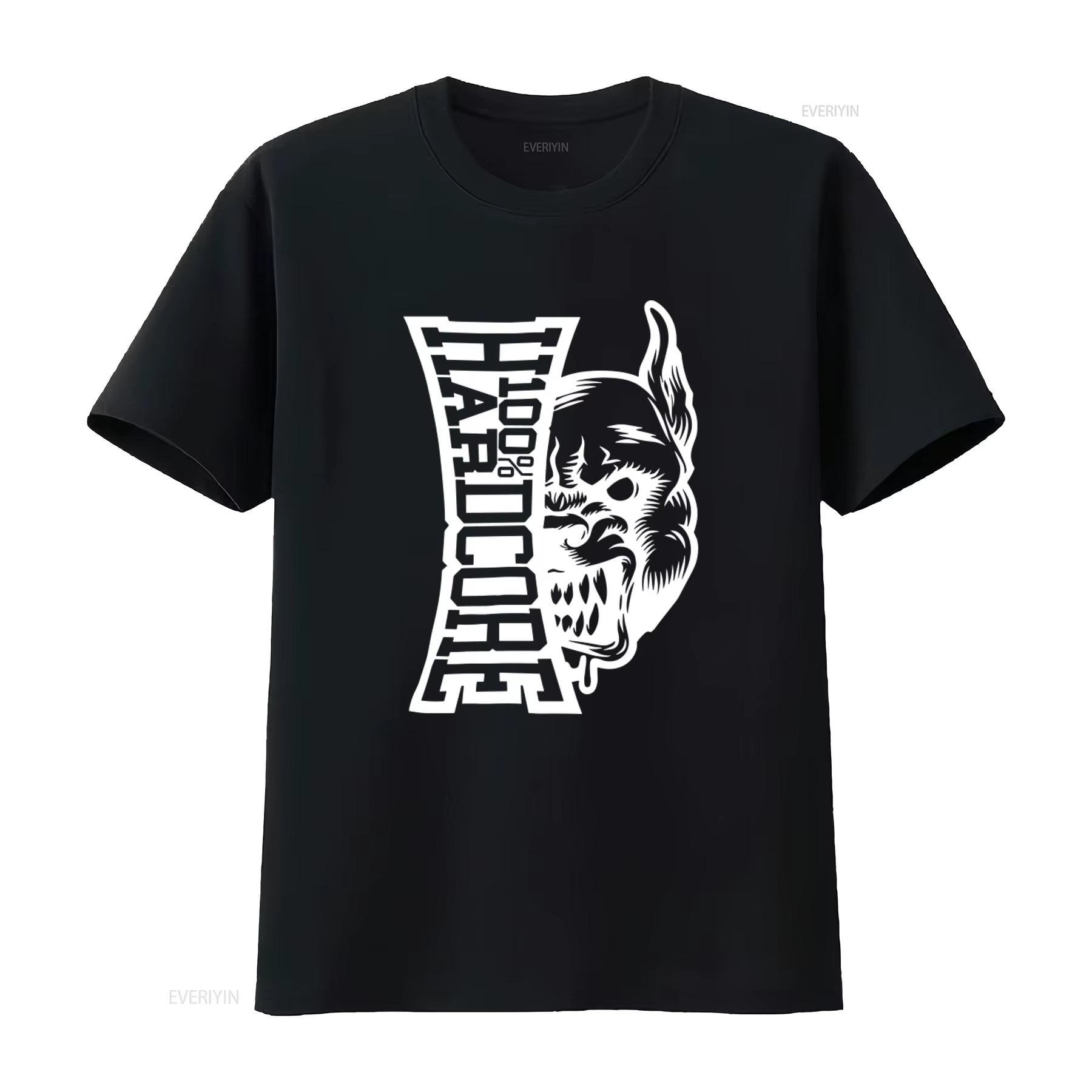 T-shirt essentiel 100 HARDCORE pour homme, noir, avec imprimé dos Gabber pour femme, vintage, délavé