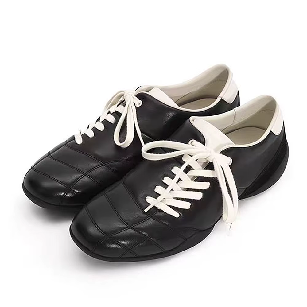 2025 femmes noir décontracté football Style baskets appartements Chic lacets chaussures de marche co