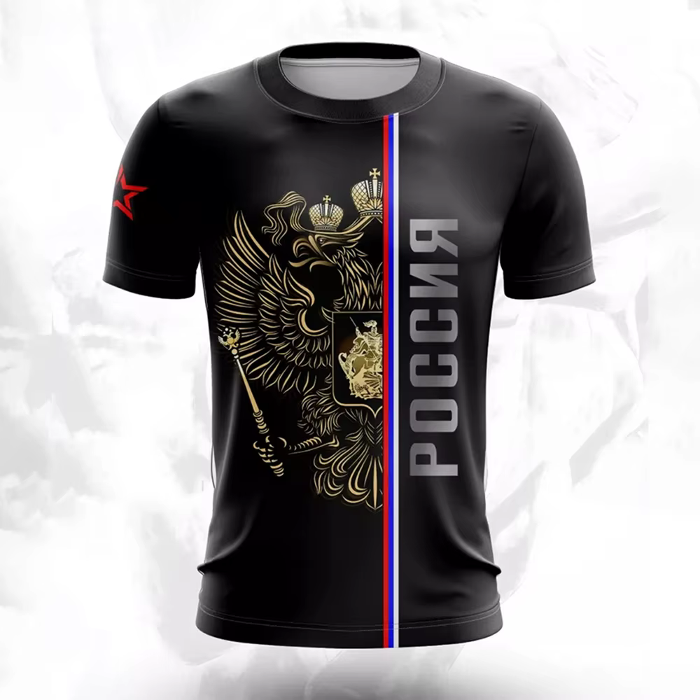 T-shirt manches courtes col rond pour homme, surdimensionné, à la mode, avec drapeau National russe 