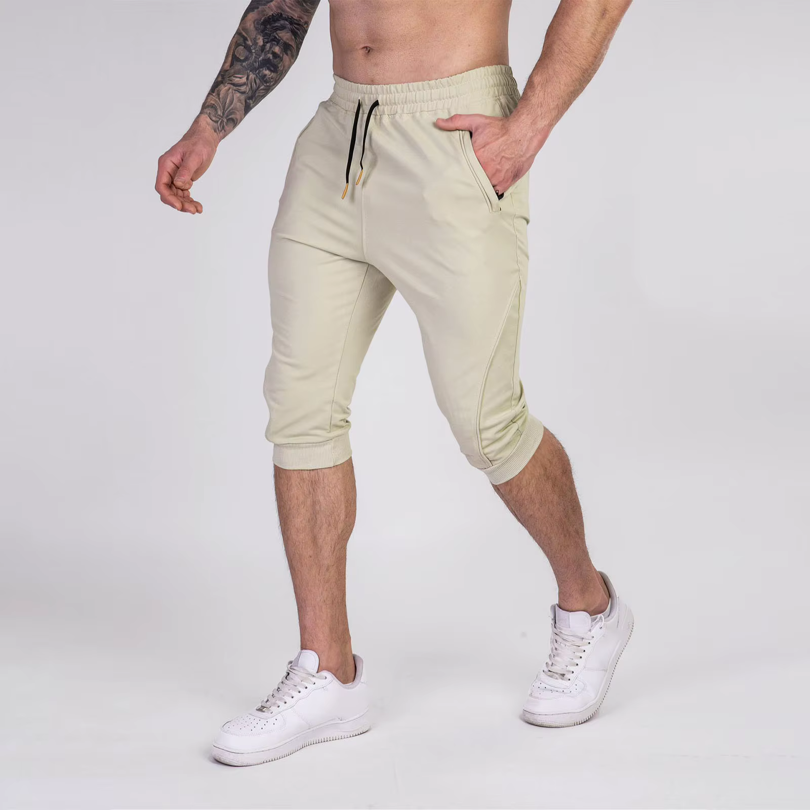 Pantacourt streetwear pour homme, coupe slim, taille haute élastique avec cordon de serrage, short c