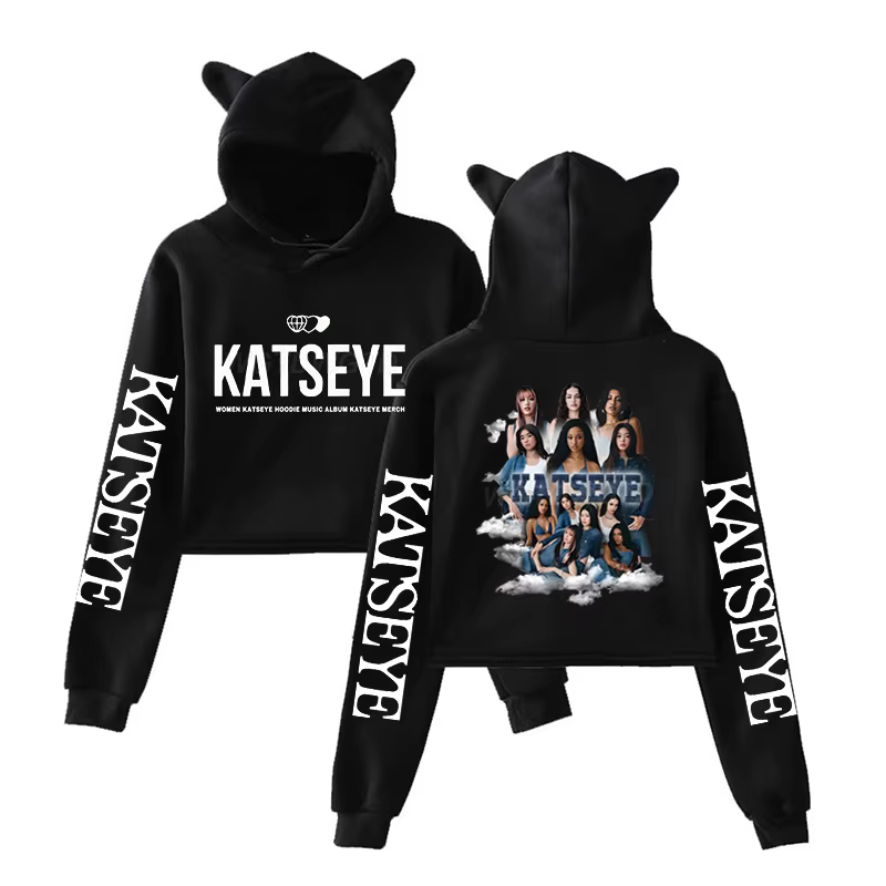 Sweat-shirt à capuche graphique KATSEYE pour femme, style décontracté vintage, avec oreilles de chat