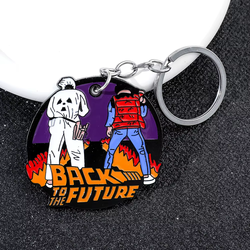 Porte-clés retour vers le futur, porte-clés en métal Doc et Marty avec breloque émaillée, parfait po