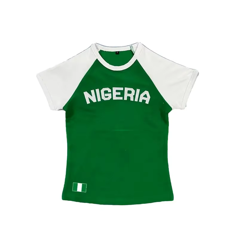T-shirt pour femme avec drapeau nigérian, contraste vert et blanc, manches courtes, T-shirt patrioti