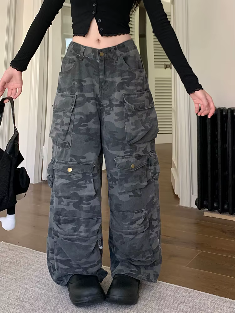 Trashy Y2K – jean Baggy de Camouflage délavé, multi-poches, pantalon Cargo pour femmes, vêtements, j