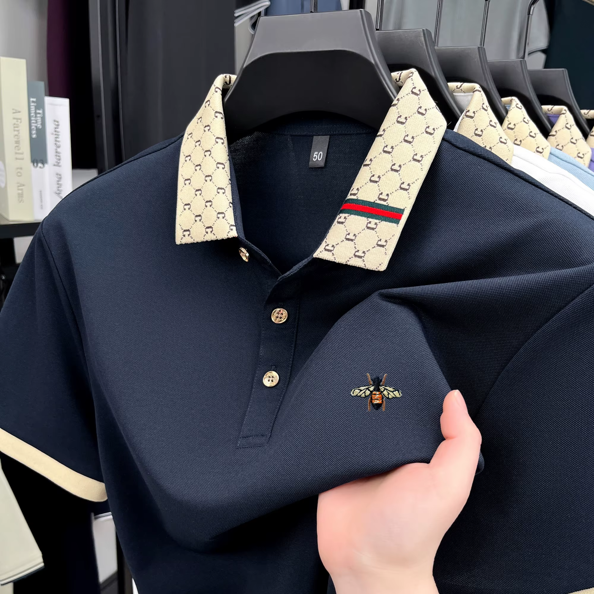Haute qualité miel abeille brodé à manches courtes hommes polo été nouveau T-shirt marque lettre jac