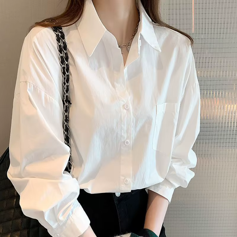 Chemises à manches longues en coton pour femmes, surdimensionnées, boutonnées, manches lanternes, po