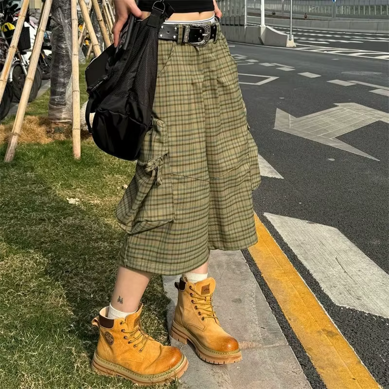 Street Plaid grande poche vêtements de travail pantacourt pour hommes femmes 2025 été nouveau Style 