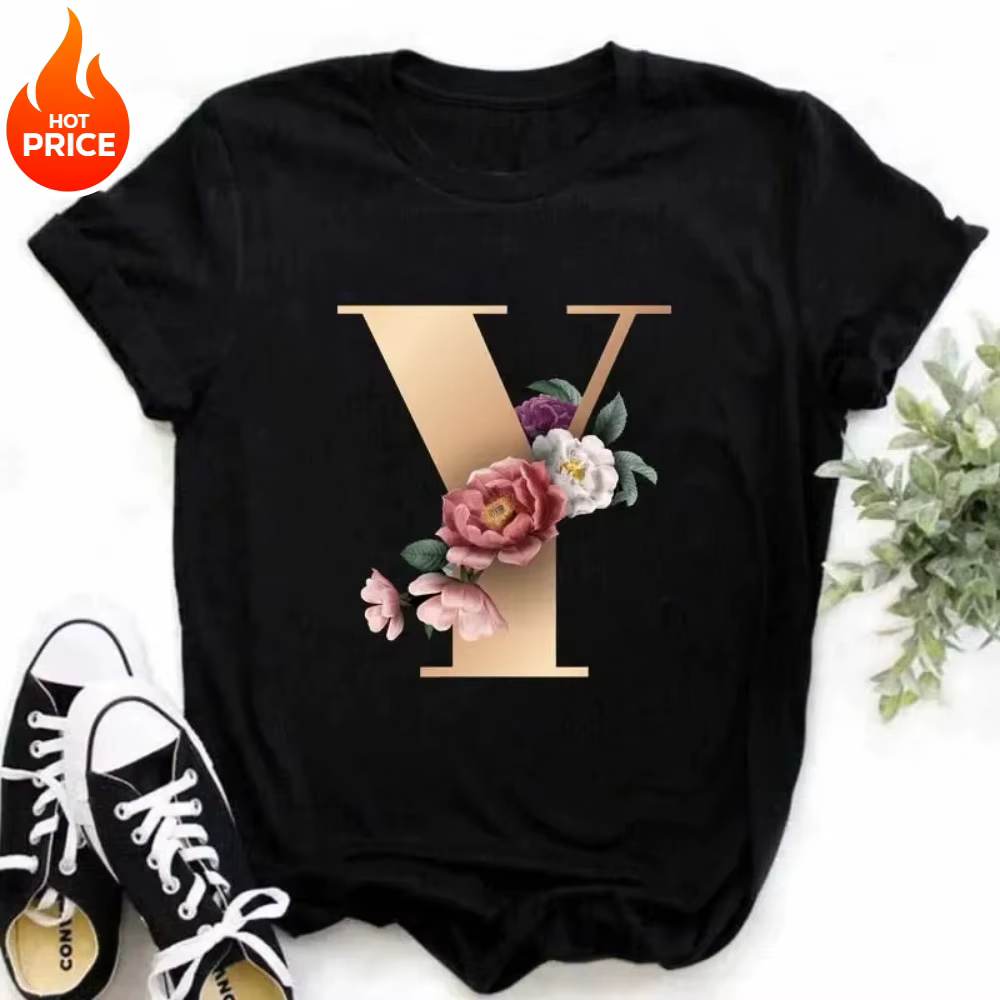 Alphabet anglais imprimé T-Shirt femmes été Couples amoureux femme T-Shirt Harajuku décontracté haut