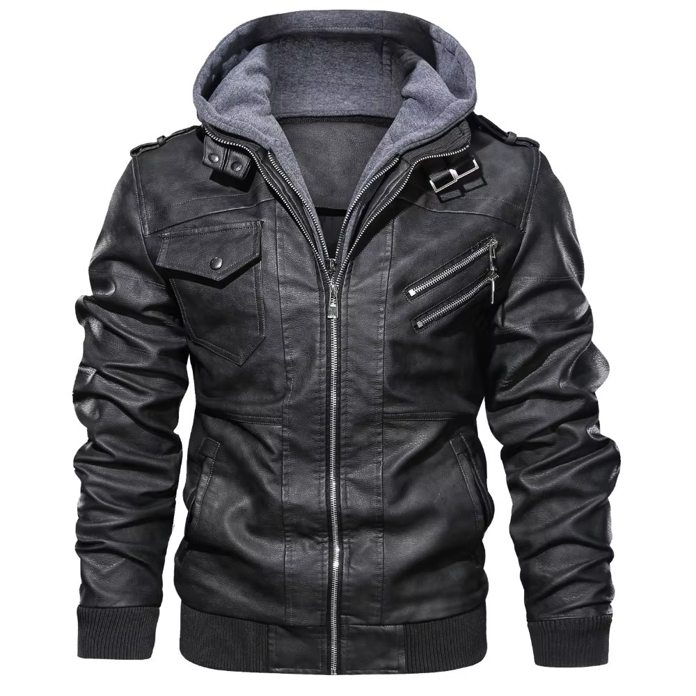 Veste de moto rétro à capuche détachable en cuir PU pour hommes, nouvelle veste épaisse et cintrée, 