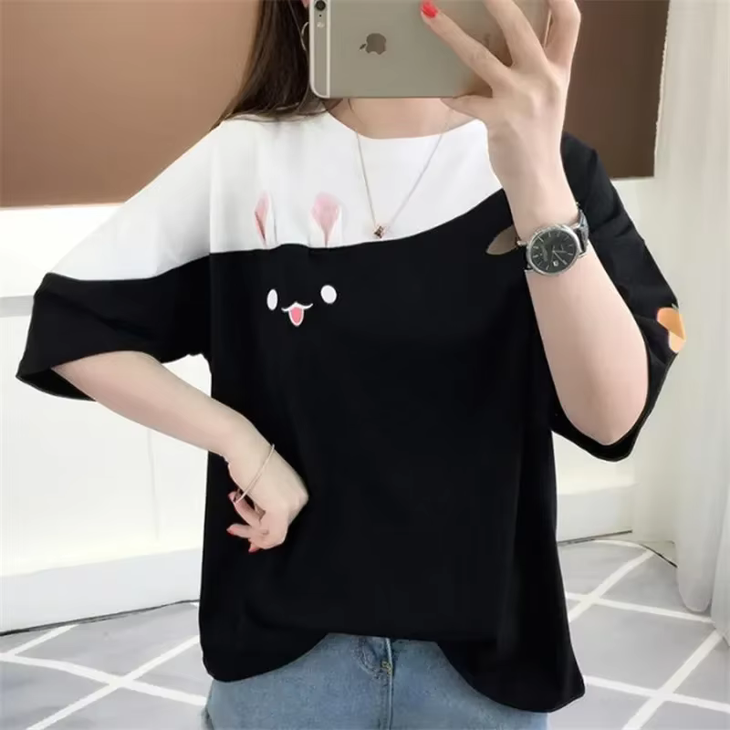T-shirt rose pour femme, haut mignon pour fille, mode coréenne, été, 2024