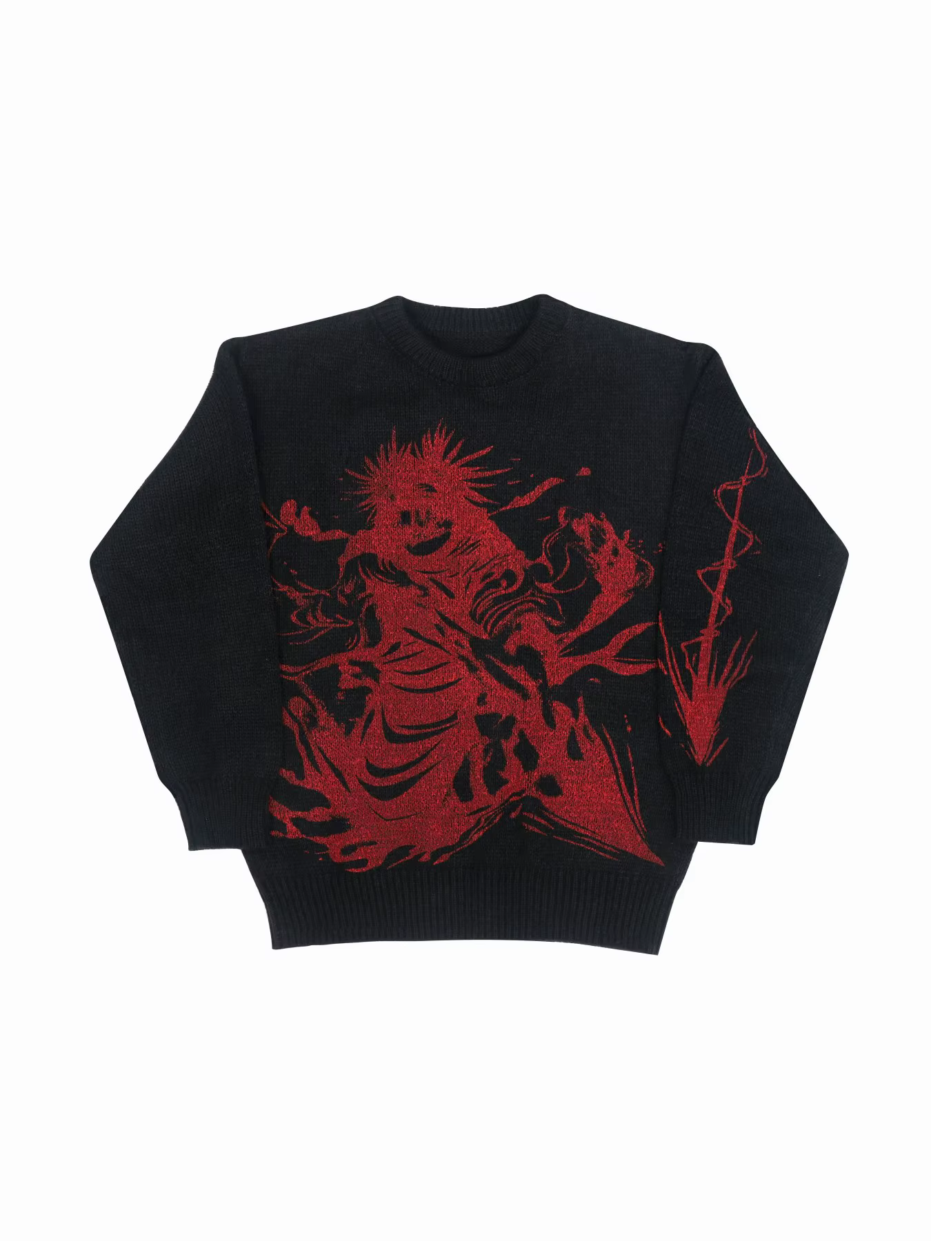 Pull en tricot graphique noir et rouge pour hommes, col rond, surdimensionné, décontracté, manches l