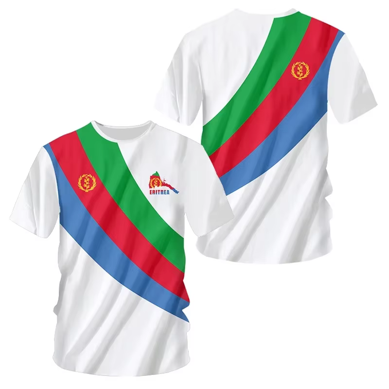 T-shirt manches courtes pour hommes et femmes, surdimensionné, imprimé drapeau érythréen, unisexe, v