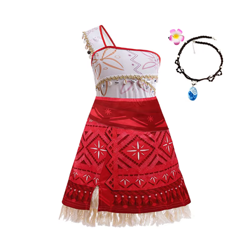 Robe de princesse Moana 2 pour filles, robe à épaule unique avec franges, costume de cosplay Vaiana,