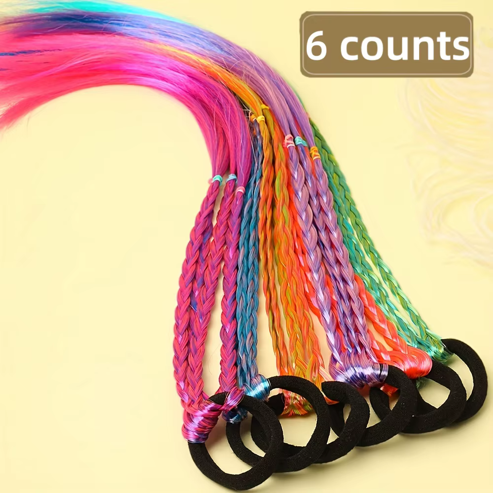 6 Pièces – Nouveaux Élastiques à Cheveux Bohèmes Multicolores – Accessoires Mignons pour Perruques –