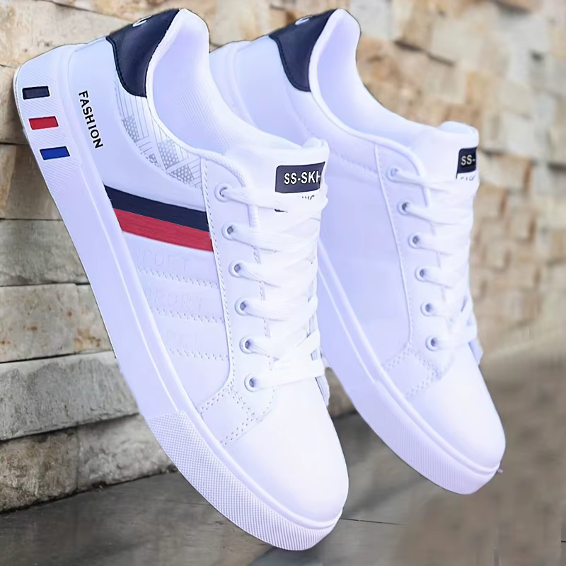 Baskets basses de skate pour hommes - Tige synthétique respirante, semelle en PVC durable, bout rond