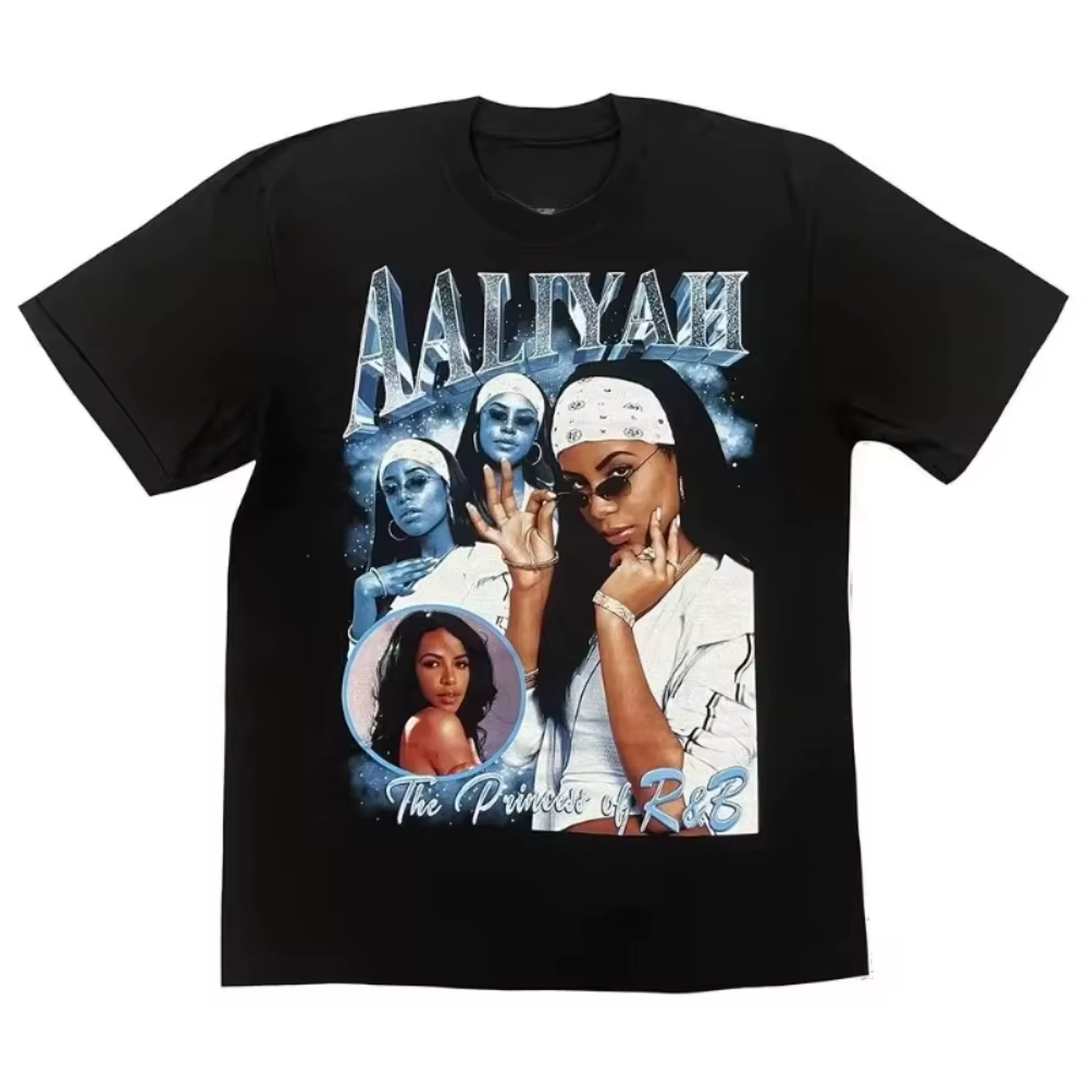 T-shirt imprimé Aaliyah 2026, T-shirt rétro hip-hop tendance pour homme, T-shirt unisexe en pur coto