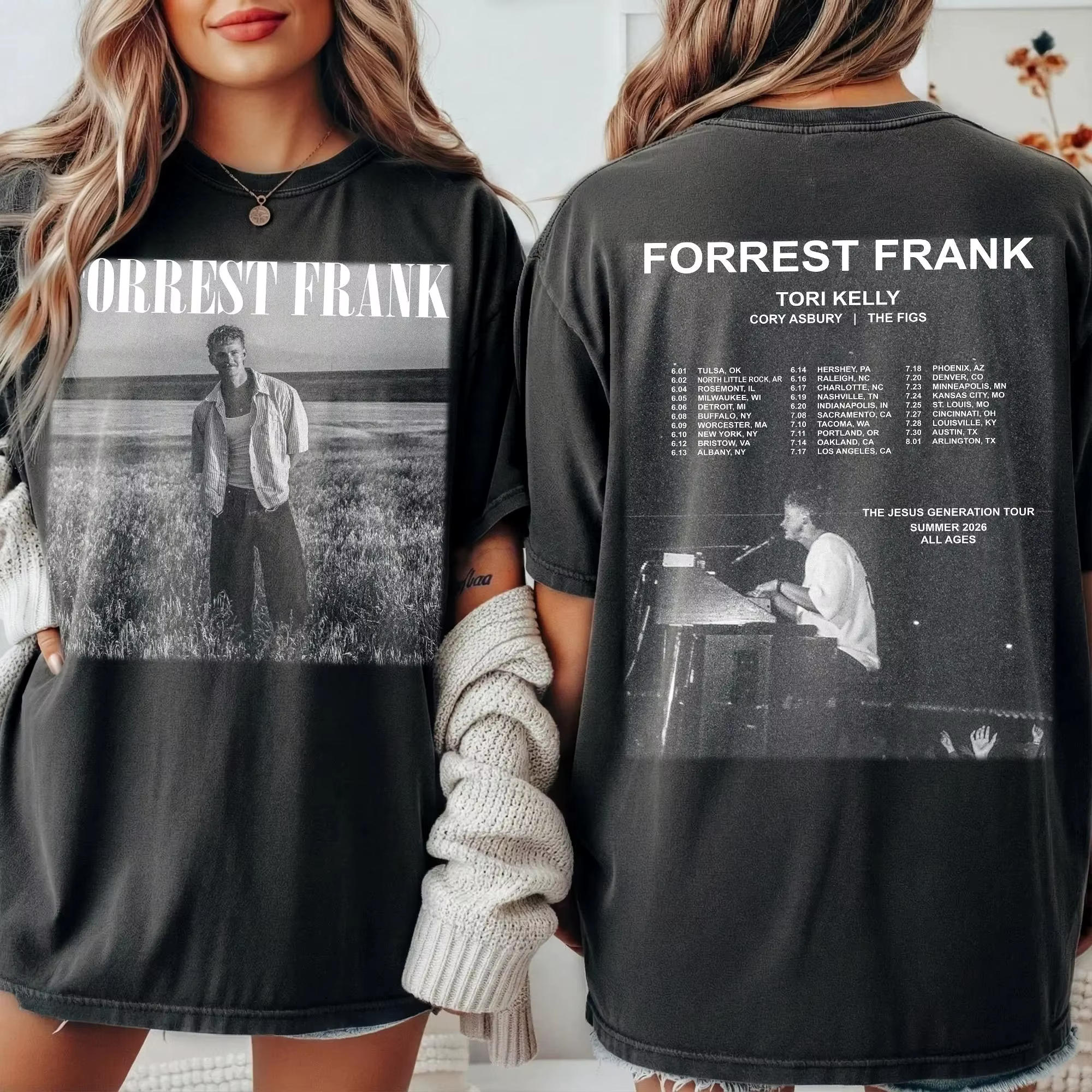 T-shirt décontracté et ample pour couple, toutes saisons, de la tournée 2026 de Forrest Frank « The 