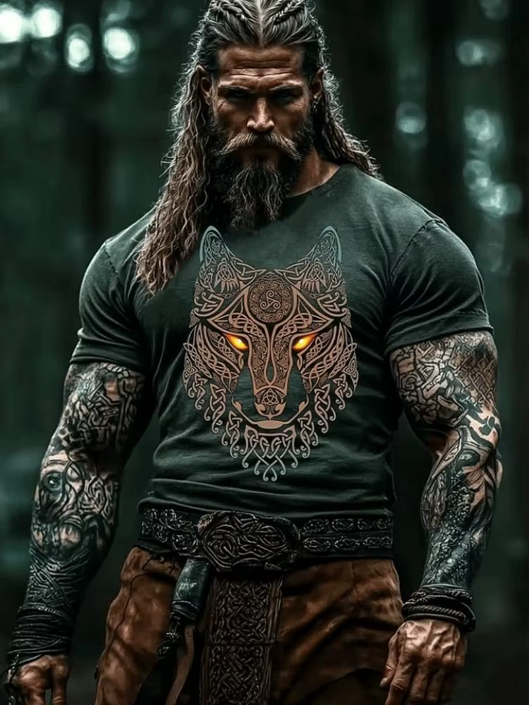 T-Shirt à manches courtes pour hommes, Totem de la mythologie nordique, impression de visage en 3D, 
