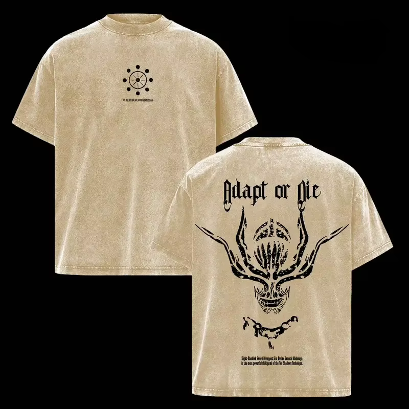 T-shirt imprimé Jujutsu Kaisen Mahoraga pour hommes, T-shirts rétro délavés, T-shirt en coton surdim