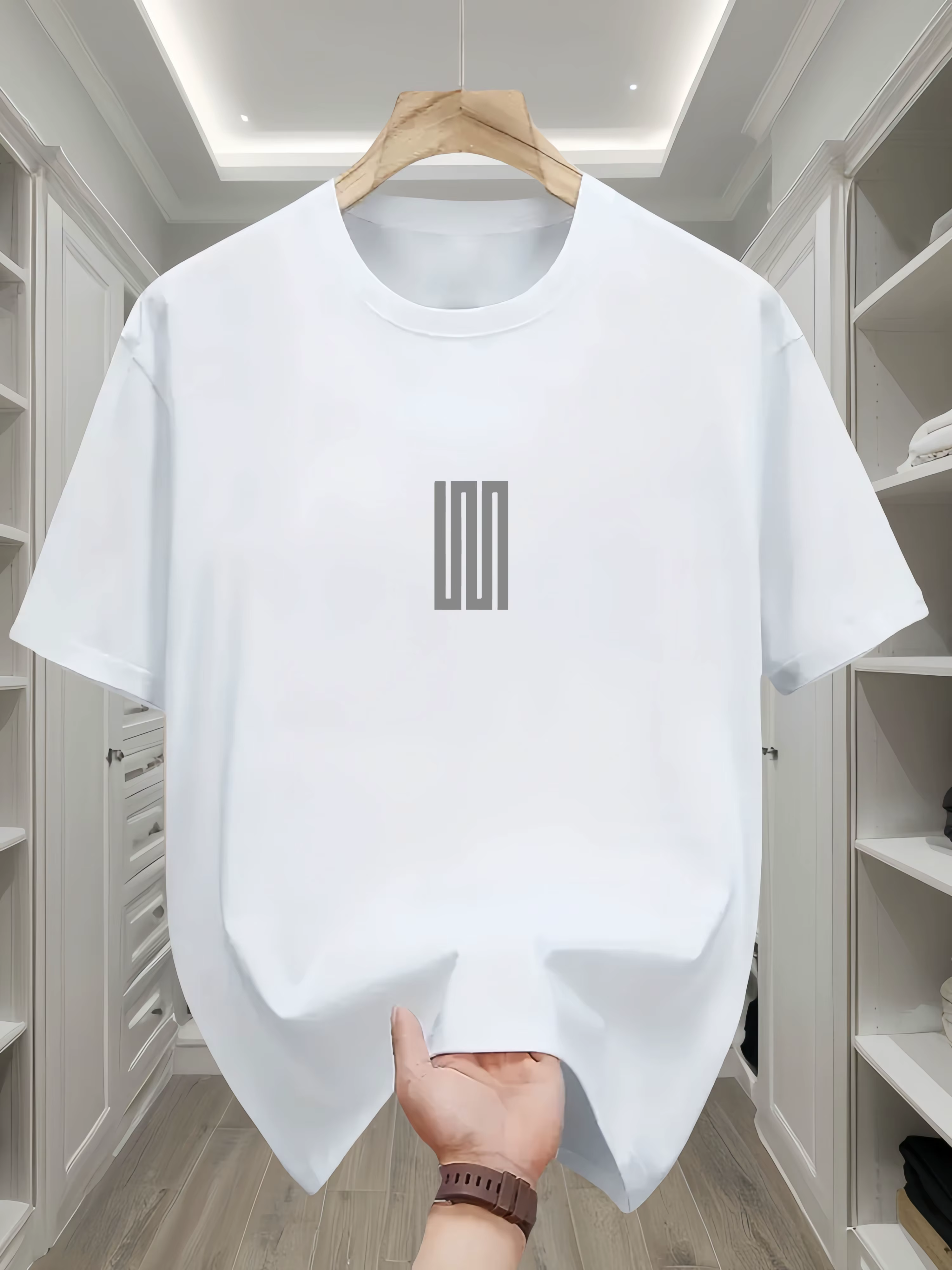 T-Shirt surdimensionné pour hommes 100 coton, col rond respirant à manches courtes avec motif de gri