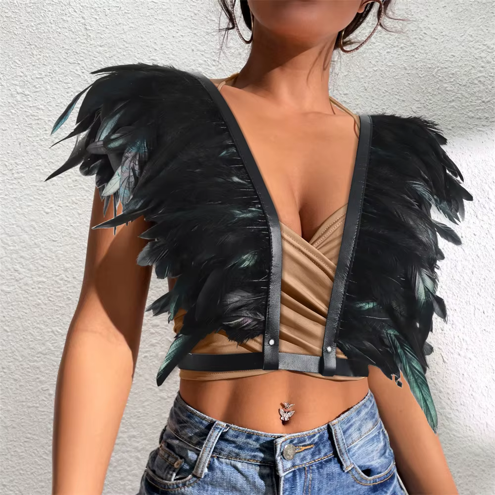 Gothique médiéval Halloween plume châle haussements d'épaules boléro épaule enveloppement Cape fête 