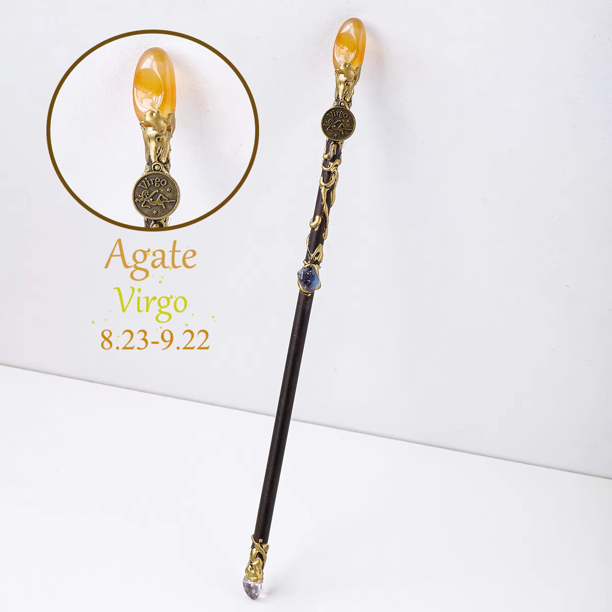 Sceptre magique en pierres naturelles, 12 signes du zodiaque, améthyste, Citrine, fée porte-bonheur,