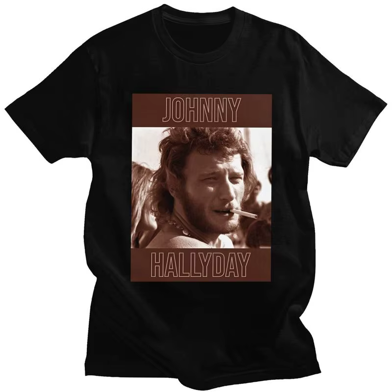 Personnalisé français Rock légende Johnny Hallyday T-shirt pour hommes pur coton t-shirts manches co