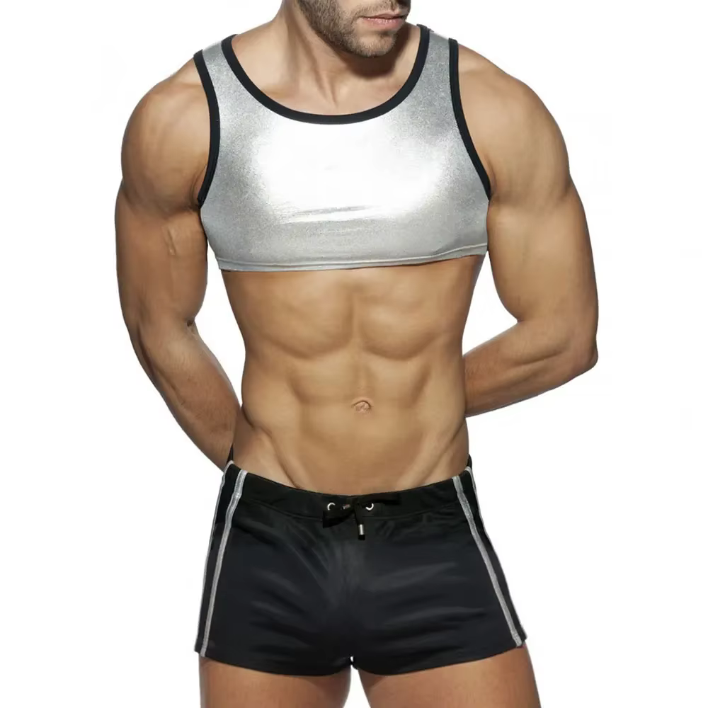 Tenue 2 pièces pour hommes, haut court sans manches et pantalon court, ensemble Gay Clubwear, Short 