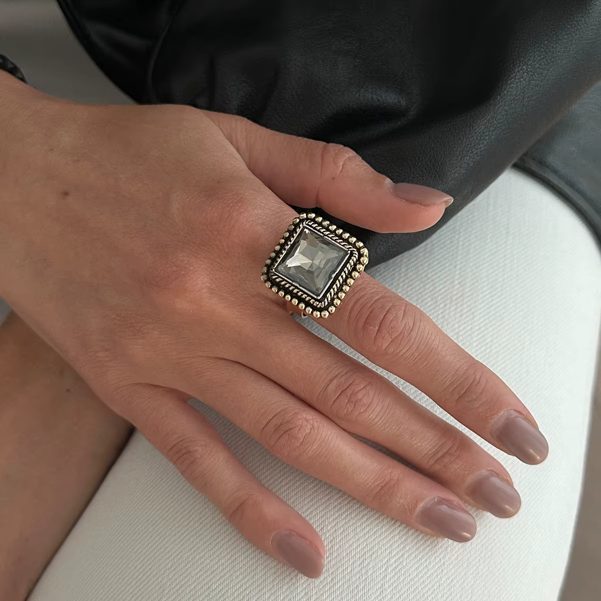 Bague d'ouverture réglable en acrylique pour femmes, rétro de luxe, géométrique carré, Imitation de 