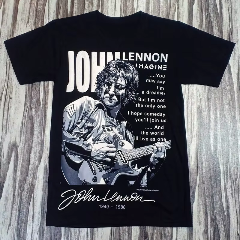 2026 THE BEATLES - T-shirt à manches courtes rétro de style américain de John Lennon pour hommes