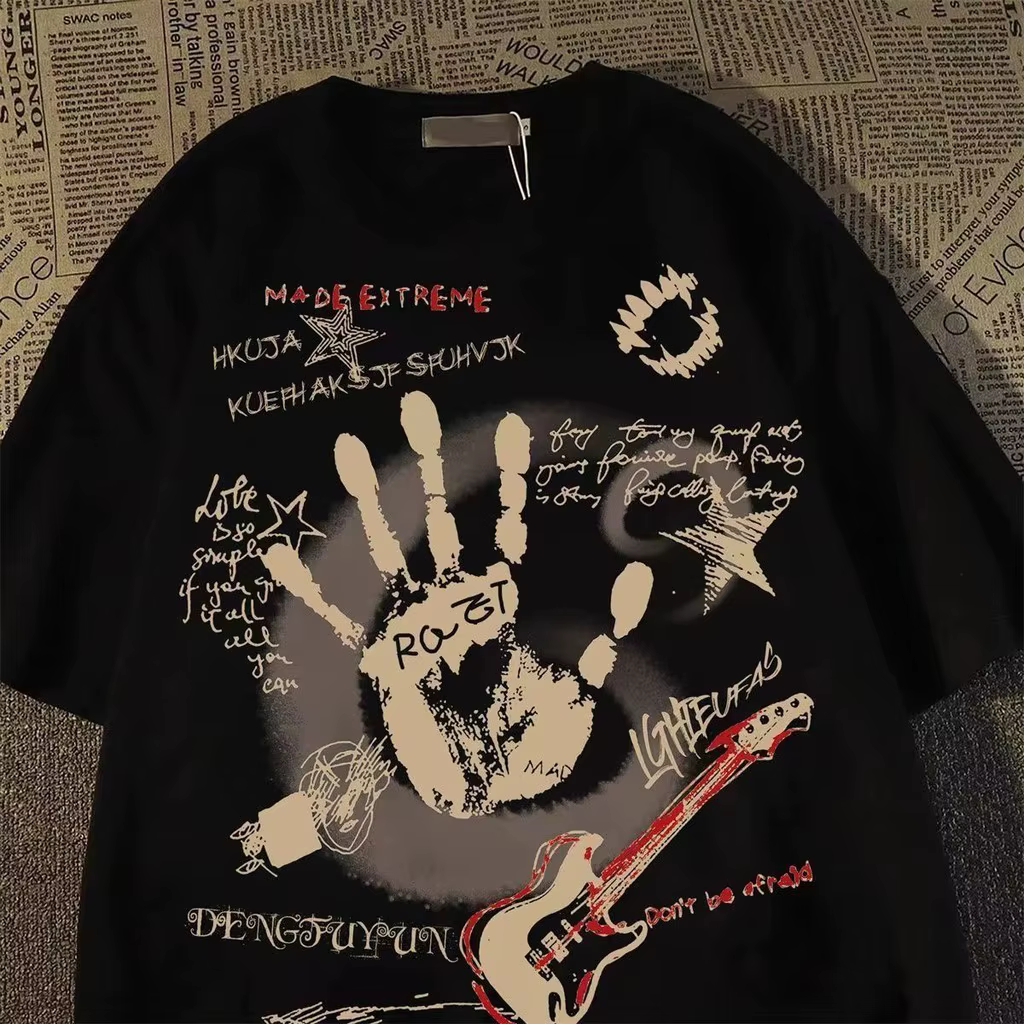 T-shirt à manches courtes et col rond pour hommes/femmes, Vintage américain, coréen Inst, nouveau ha