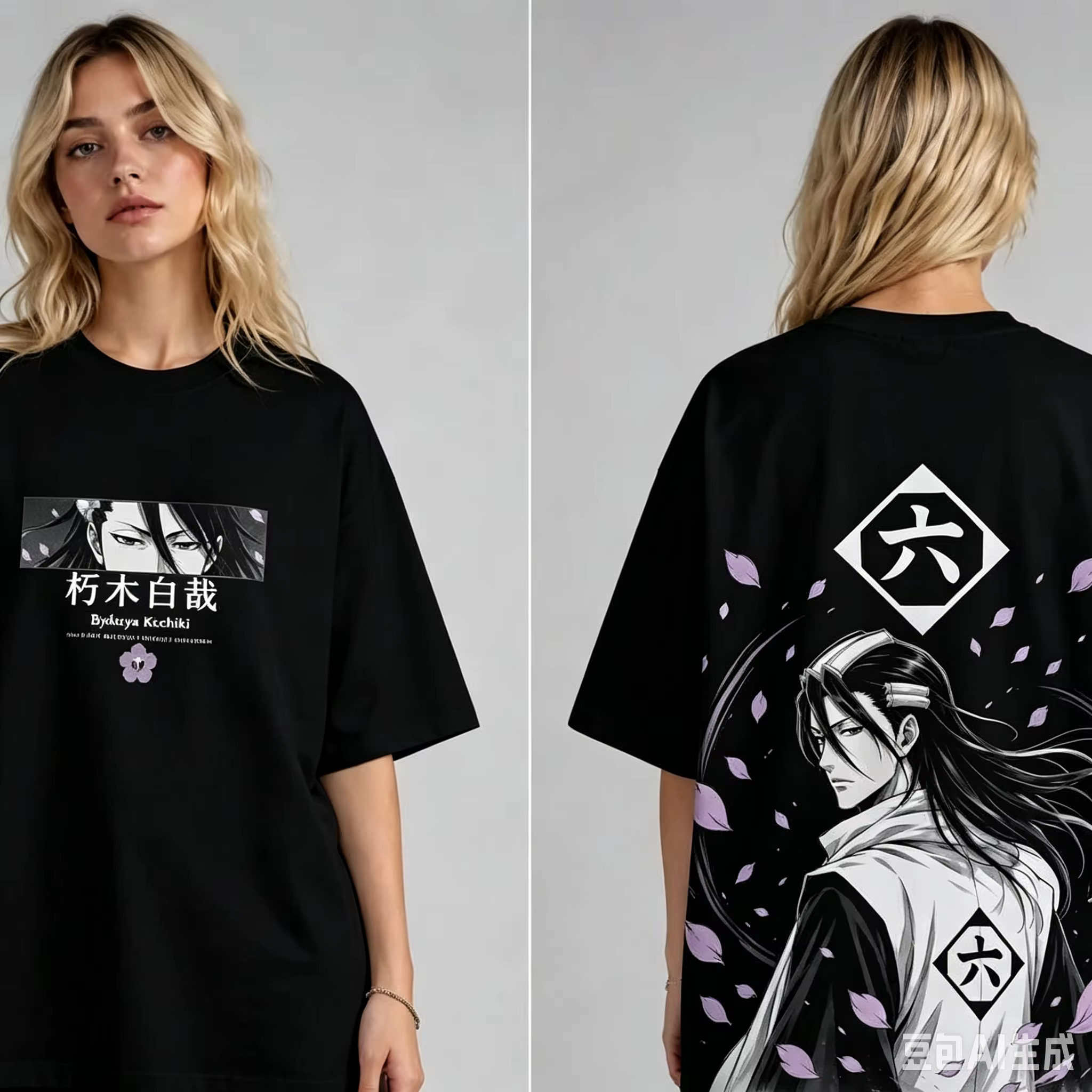 T-shirt à manches courtes BLEACH Byakuya Kuchiki, Anime Manga Streetwear, décontracté, imprimé graph