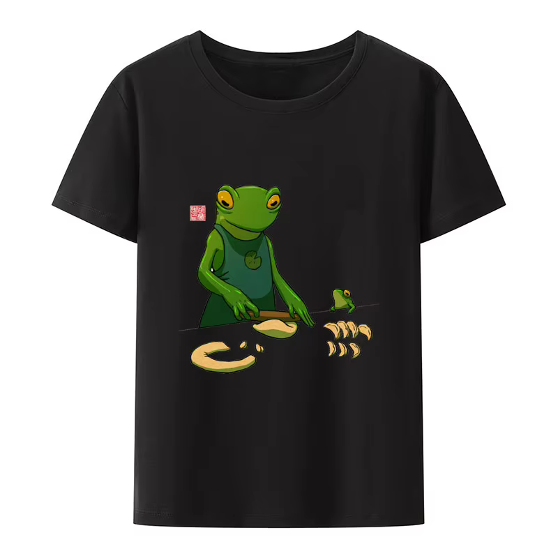 Grenouille et ses Sprog faisant des boulettes imprimer t-shirt cadeau Kawaii vêtements pour femmes v
