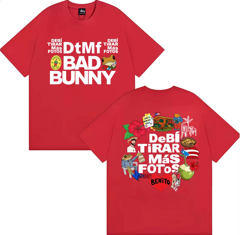 T-shirt imprimé DTMF Bad Bunny Debi Tirar Mas Fotos 2026 Tour pour hommes et femmes, hip-hop, pop mu