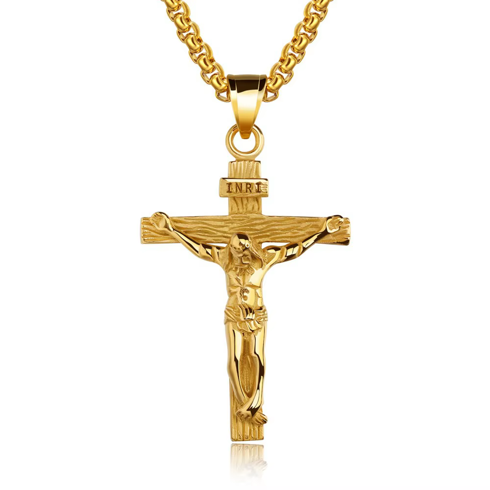 Collier croix premium pour femmes plaqué or 18 carats, chaîne tendance avec pendentif croix en or po