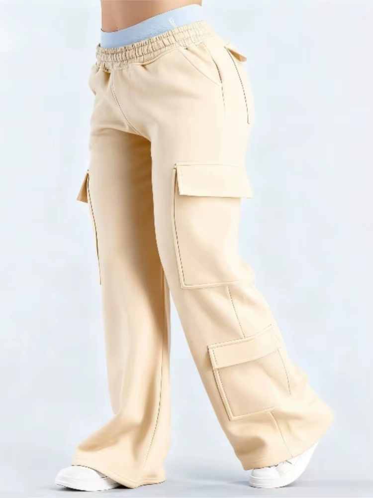 Pantalon décontracté uni pour femme, avec poche, polyvalent, printemps, tempérament, décontracté, am