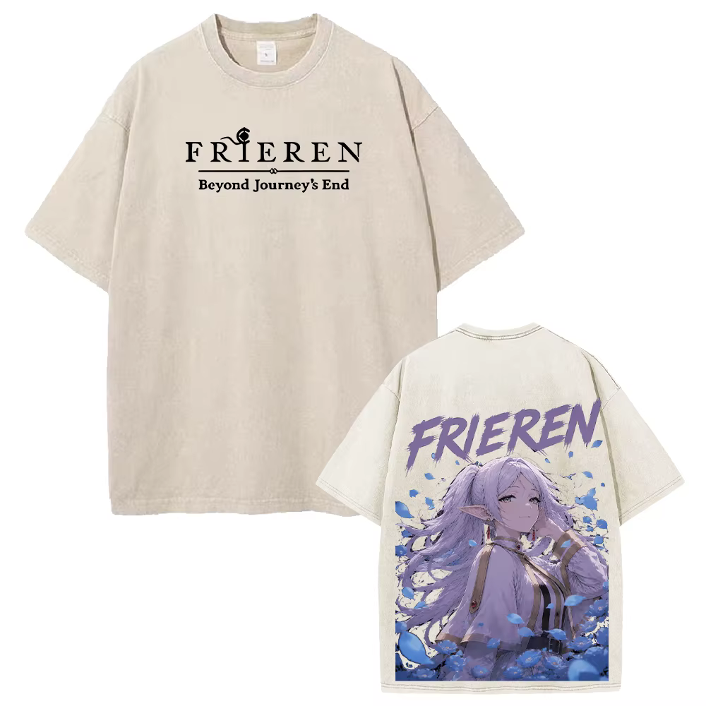 T-shirt Anime Frieren Harajuku Vintage Lavé Streetwear Homme Femme Vêtement Manches Courtes Oversize