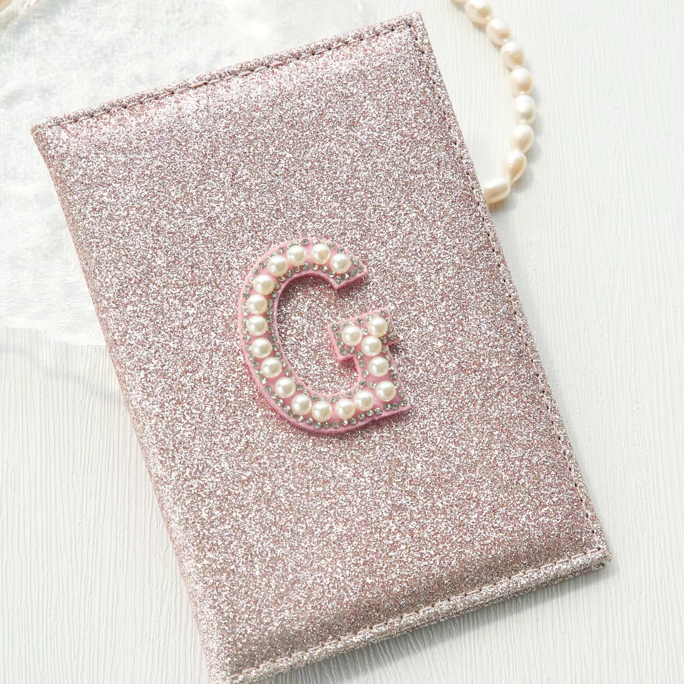 Couverture de passeport initiale personnalisée, porte-passeport en perles, lettres à paillettes bril