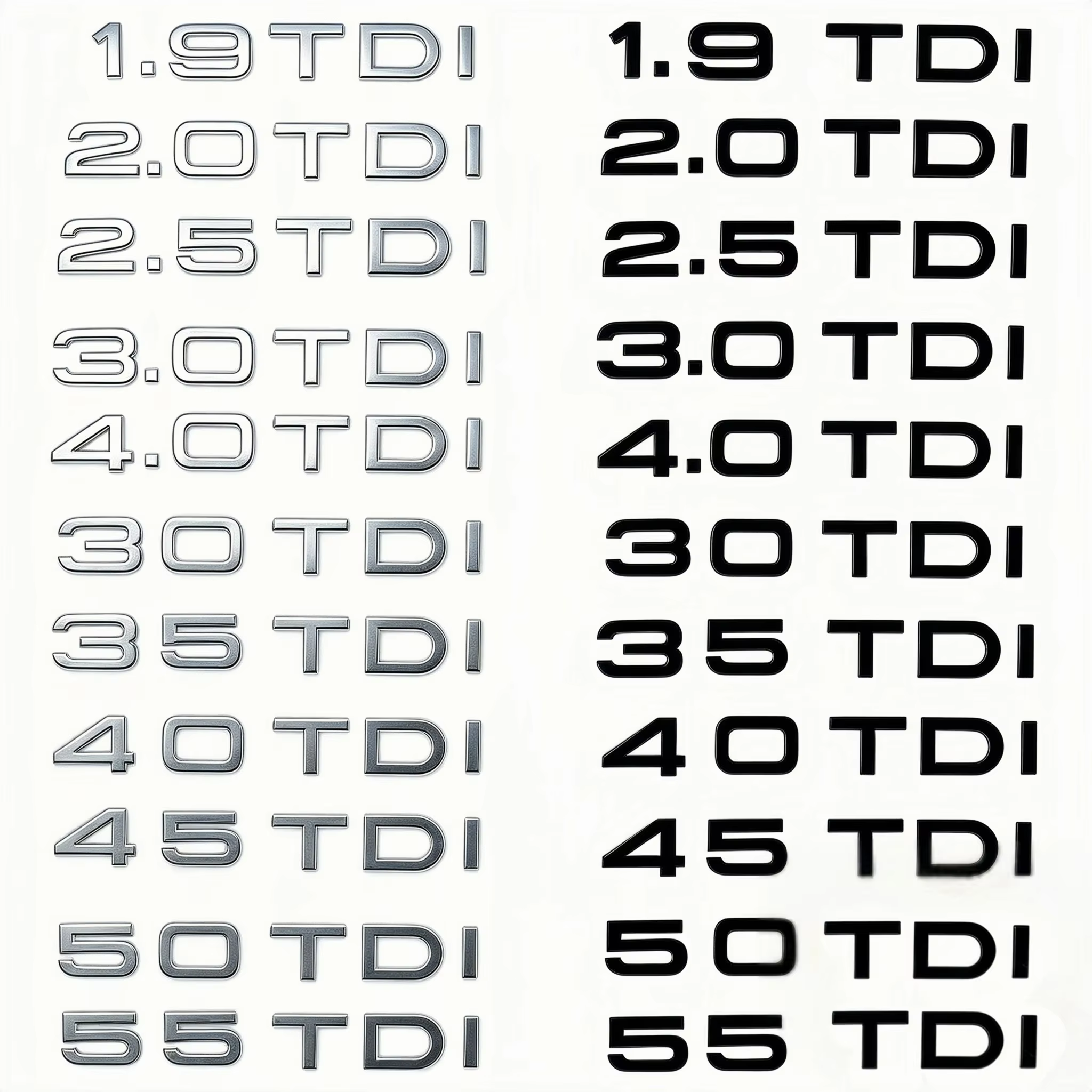Lettres 3D en ABS 2.0TDI 2.5TDI 3.0TDI 35TDI 40TDI 45TDI 50TDI Emblème pour Audi A1 A3 A4 A5 A6 A7 A