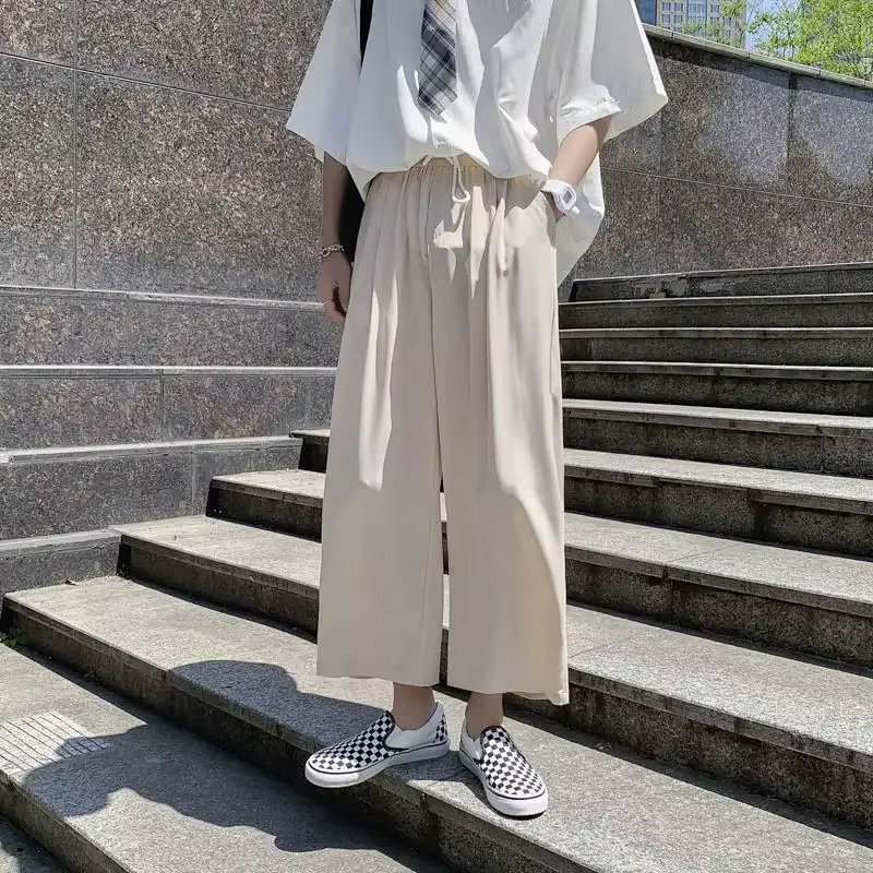 Pantalon large à taille haute pour femme avec cordon de serrage élastique à la taille