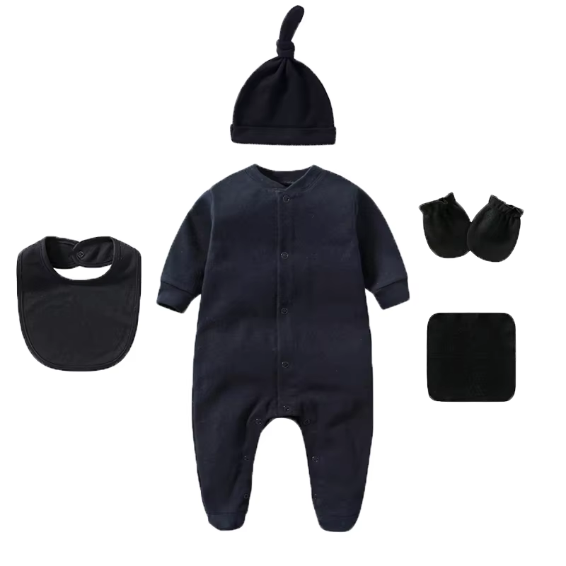 Ensemble de vêtements unisexe pour bébé, avec combinaison, chapeau, bavoir, gants, serviette, 5 pièc