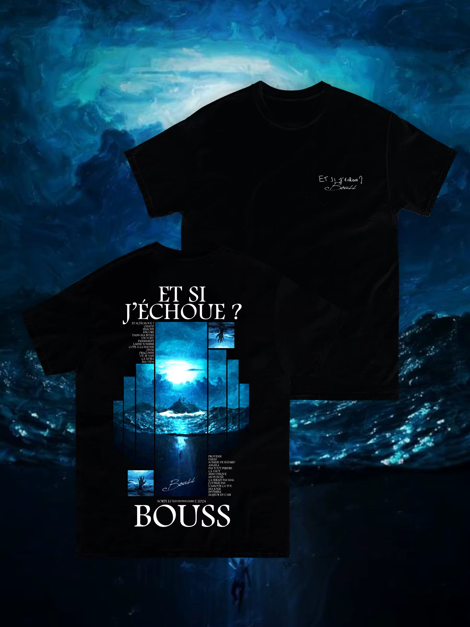 Rappeur français Bouss imprimé t-shrit ET SI J'ECHOUE Ablum graphique à manches courtes décontracté 
