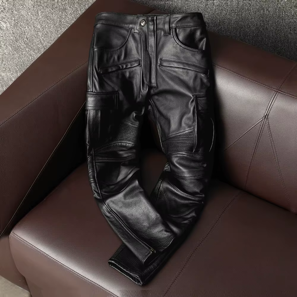 Mauroicardi printemps Cool noir Pu cuir Moto & Biker crayon pantalon hommes taille haute luxe hommes